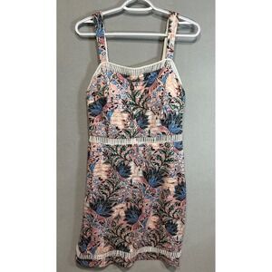 Guess Dress Women 12 Blush Multi Floral Open Work Trim Cocktail Summer‎ Tropical